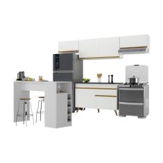 Armário De Cozinha Modulado Com Bancada Veneza Multimóveis Mp2212 Branco/dourado Branco/dourado