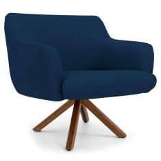 Poltrona Decorativa Giratória Base Giromad Madeira Jade B-304 Veludo Azul Marinho - Domi