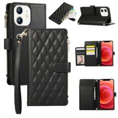 Capa carteira para iPhone 11, capa de couro para celular com 6 compartimentos para cartão e 1 compartimento para dinheiro e 1 bolsa com zíper, fivela magnética à prova de choque com corda de mão e