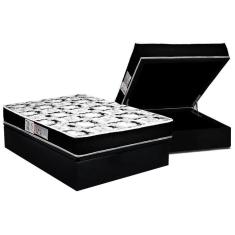 Cama Box Baú Casal: Colchão Espuma D33 Luckspuma Supreme Pillow Top + Base Crc Suede Black(138X188)