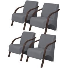 Kit 4 Poltronas Decorativas 1 Lugar Vênus Braço Pé Madeira Confortável