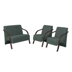 Conjunto Vênus  2 Poltronas de 1 Lugar e 1 de 2 Lugares Braço Madeira 
