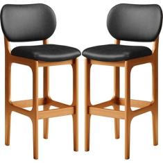 Kit 02 Banquetas Alta Para Cozinha Madeira Fixa Betta L02 Imbuia mater