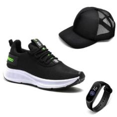 Tenis Masculino Esportivo Academia Caminhada Com Boné e Relógio-Masculino