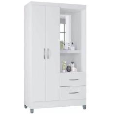 Guarda Roupa Cordoba Solteiro 2 Portas 2 Gavetas com Espelho Poquema Cor Branco