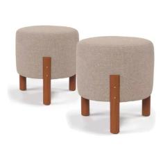 Kit 2 Puffs Decorativo Redondo Banqueta Sala Quarto Escritório Pés Mad