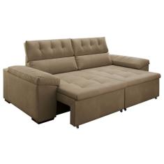 Sofá 3 Lugares Retrátil e Reclinável Herzog Veludo Bege 220 cm