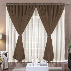 Cortina 3 Mts Voal Sala Quarto para Trilho Suisso Tabaco Barata