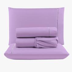 Jogo De Lençol Peletizado 400 Fios King 4 Peças Barato - Casa - Hotel - Pousada - Lilás