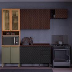 Paneleiro Sálvia 70cm para Micro 2 Portas Com Vidro Freijó/Verde