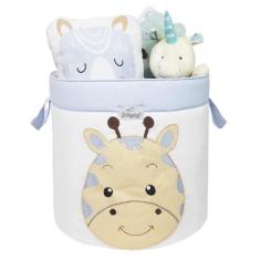 Cesto Organizador De Brinquedos Bordado Girafa Azul - Tropical Baby