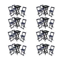 Kit 8 Conjuntos De Mesa Bistrô Dobrável Jack Daniel`s Com 3 Banquetas De Madeira Preta