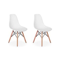 Conjunto 2 Cadeiras Charles Eames Eiffel Wood Base Madeira - Branca
