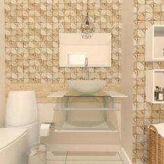 Gabinete de Vidro 70cm Inox com Cuba Redonda Branco