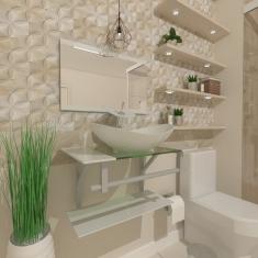 Gabinete de Vidro 60cm Inox com Cuba Oval Branco