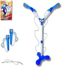 Microfone Duplo Infantil C/Pedestal Conecta No Celular Cabo (Menino)