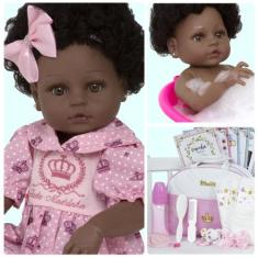 Boneca Reborn Bebê Negra Linda 100% Silicone 20 Acessórios - Cegonha R