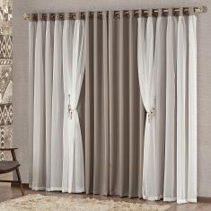 Cortina Mabelle Luxo Para Varão Tecido Semi Blackout e Voal 3,00 X 2,50 Metros - Avelã