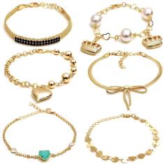 Pulseira feminina folheada a ouro 18k kit com 10un