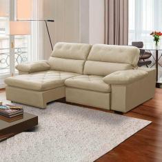 Sofa Retratil Reclinavel 2 Lugares 2,40m Crystal Veludo Bege Lansofbr