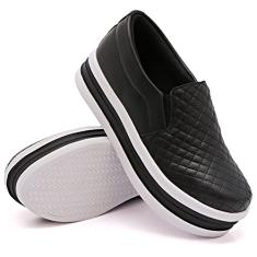 Tenis Slip On Casual Feminino Basico com Costura Matelasse e Sola Alta Reta