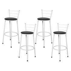 Jogo 4 Banqueta Alta Para Cozinha Branca Epoxi Assento Preto