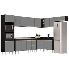 Armário De Cozinha Modulada De Canto 8 Peças Cp09 Balcão Com Pia Inox Preto-cinza - Lumil