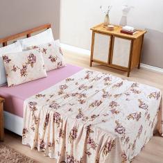 Jogo De Lençol King Quality Malha 100% Algodão Estampado 4 Peças Rose