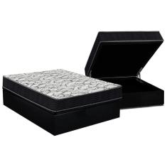Cama Box Baú Casal: Colchão Espuma D45 Ortobom - Airtech 150 + Base Crc Suede Black (138x188)