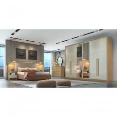 Guarda Roupa Casal Livorno 6 Portas 6 Gavetas MDF com Espelho cumaru-fendi Móveis Novo Horizonte