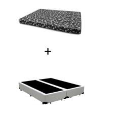 Cama Box Casal 138 Bipartido Bello Box - Tecido Sintético Branco com Colchão New York Preto D28 - 100% Espuma - 54x138x188