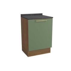 Balcão de Cozinha Botanic M629 1 Porta 60cm c/ Tampo - Kappesberg Nogueira/Oliva/Cinzel - Kappesberg