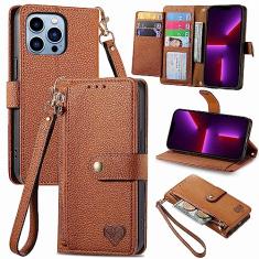 Capa linda capa carteira compatível com iPhone 13 Pro Max, capa flip de couro PU premium com porta-cartões [capa interna de TPU à prova de choque] Capa de telefone com bloqueio de RFID para mulheres e