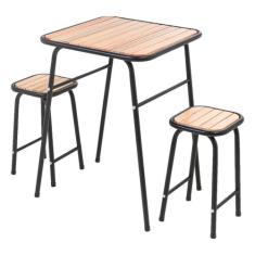 Conjunto De Mesa E 2 Bancos Preto Para Área Externa Jardim - Metalcrom