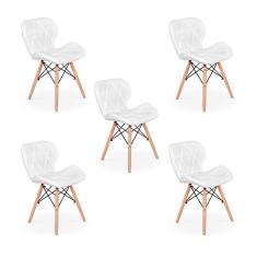 Kit 05 Cadeiras Charles Eames Eiffel Slim Wood Branca