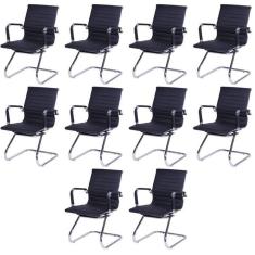 Kit 10 Cadeiras para Escritorio Interlocutor Base Fixa Esteirinha Sintético 3301 Preto