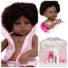 Boneca Tipo Reborn Negra Corpo de Vinil Enxoval Completo - Cegonha Reb