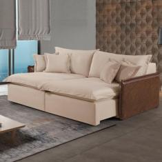 Sofá Retrátil 2 Lugares 214cm Pillow Top e Pés em Madeira Maciça Hambu