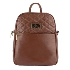 Mochila feminina de couro com matelassê Lune - Whisky