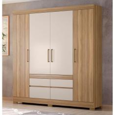 Guarda Roupa Roupeiro Casal 64110 04 Portas 04 Gavetas Bilbao Amendola Touch Off White Demóbile 