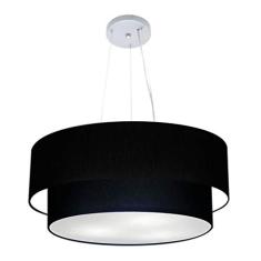 Lustre Pendente Duplo Cilíndrico Cúpula Tecido 25/80x60, Vivare Iluminação, Pendente4073 PRPR, Preto, Gigante