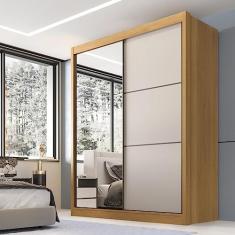 Guarda Roupa Casal 2 Portas 3 Gavetas com Espelho 100% Mdf Grécia Cinamomo/off White