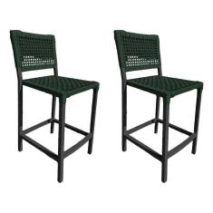 Kit 2 Banquetas França Em Corda Náutica E Base Em Alumínio Preta Para área Gourmet Verde Musgo Verde