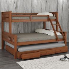 Treliche De Madeira Com Gavetas Merk - 2 Camas Casal + 1 Cama Solteiro