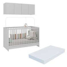 Berço 3 em 1 com Colchão e Armário Aéreo 4 portas Multimóveis MP4149, 