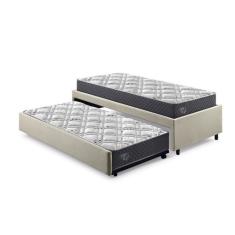 Bicama Box Solteiro 88x188 Linho Com Dois Colchões Adapto Molas Ensacadas Ecoflex Bege/cinza