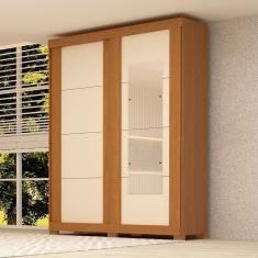 Guarda Roupa Casal 160cm 2 Portas De Correr Com Espelho Flex Color 100% Mdf Boldina Cinamomo Off White