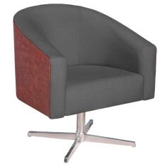 Poltrona Luiza Base Giratória de Metal Sintético Nozes e Linho Chumbo 