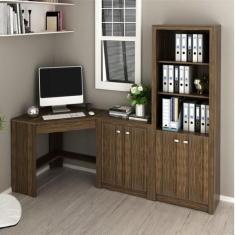 Escrivaninha de Canto com 1 Gaveta, Armário Baixo e Armário Alto - Esp