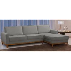 Sofá 3 Lugares 2,60m Living com Chaise Lavinia Linho Cinza Adonai Estofados